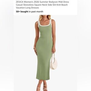 Elegant Olive Green Sleeveless Dress